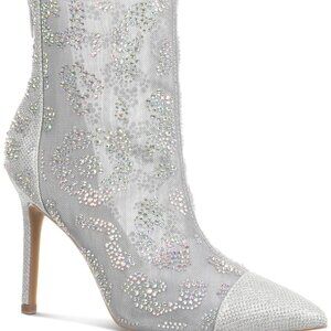Thalia Sodi Women's Shaylene Embellished Stiletto-Heel Booties - Silver Mes, NIB